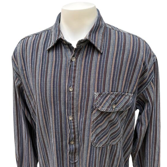 Levis Sample Garment Shirt Lg Blue Brown Striped Half Button Up Workwear Utility - Picture 2 of 10